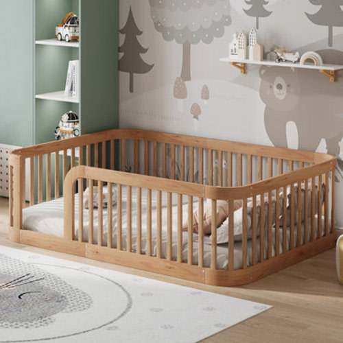 Wood Floor Bed Frame with Fence | Wayfair