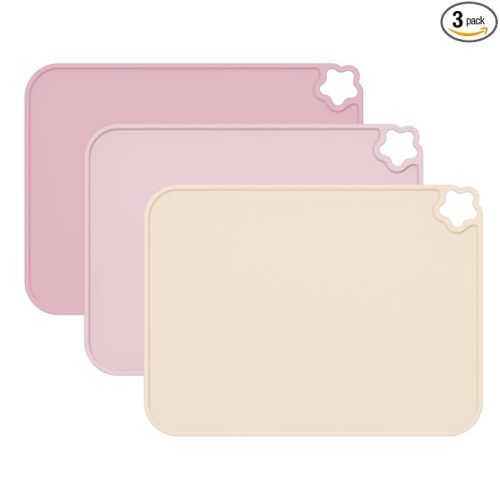 Cutebe Silicone Placemat for Toddles Kids Non-Slip Reusable Portable Kids Placemats for Dinning Table Heat Resistant Placemats, Baby Placemat Stain Resistant Silicone Mat for Dining Table 3 Pack
