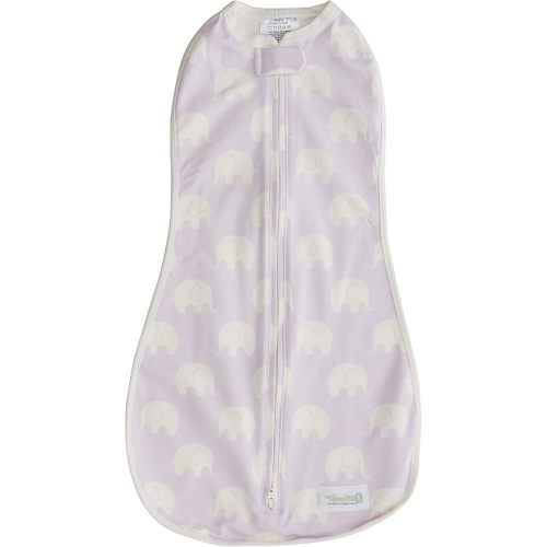 Woombie Original Baby Swaddling Blanket - Soothing, Cotton Baby Swaddle with Zipper - Wearable Newborn Blanket, Muted Violet Elephant, 5-13 lbs