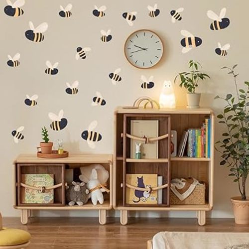 Bumble Bees Wall Decal,Boho Small Bee Wall Stickers,Removable Clings Mural Decals,Honey Bees Art Decals Honey Bee Wall Embellishments Clings,for Nursery Kid Room Baby Bedroom Decor.