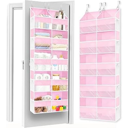 Pink Over The Door Organizer 5 Tiers, Extra Large Behind Door Storage of 10 Compartments, 50 lbs Weight Capacity Over The Door Storage for Closet, Diaper Organizer