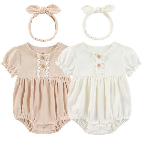 Ruliby Baby Girl Clothes Cotton Bubble Romper Floral Bodysuits Infant Outfit Set