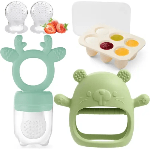 Baby Fruit Feeder with Popsicle Mold Cute Teething Toys Silicone Teethers for Babies 3-12 Months for Baby Feeding Gift (GreenB)