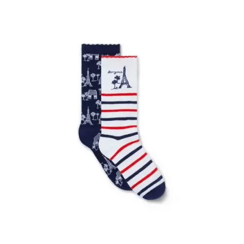 Girl Merchant Marine Paris And Jet Ivory Stripe Paris Sock 2-Pack by Janie and Jack