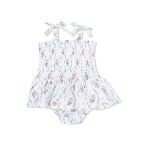 Heirloom Rose Stripe - Smocked Bubble with Skirt