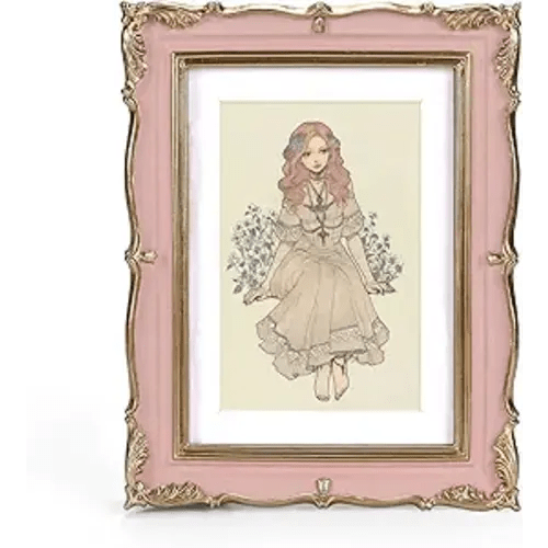 PHAREGE Vintage Picture Frame 5x7 Pink Gold, 5 by 7 Ornate Decorative Antique Frame with Mat for 4x6 Photo, Fancy Matted Frame for Desktop or Wall, Horizontal or Vertical