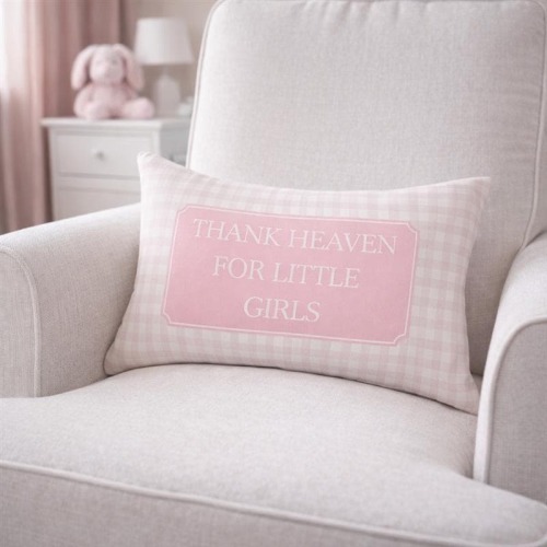 Thank Heaven for Little Girls lumbar pillow | pink gingham nursery decor I 20" × 14"