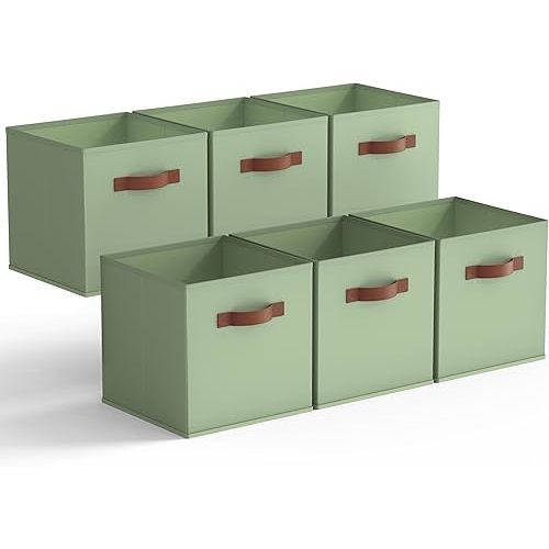 GRANNY SAYS 11 Inch Cube Storage Bins, Collapsible Fabric Storage Cubes with Handle, Closet Baskets for Organization, Storage Cubes for Shelves, Closet, Sage Green, 6-Pack