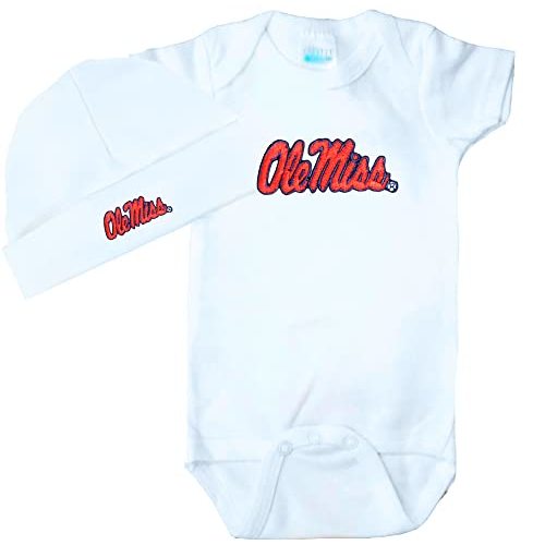 Mississippi Ole Miss Rebels Baby Onesie and Cap Set - White