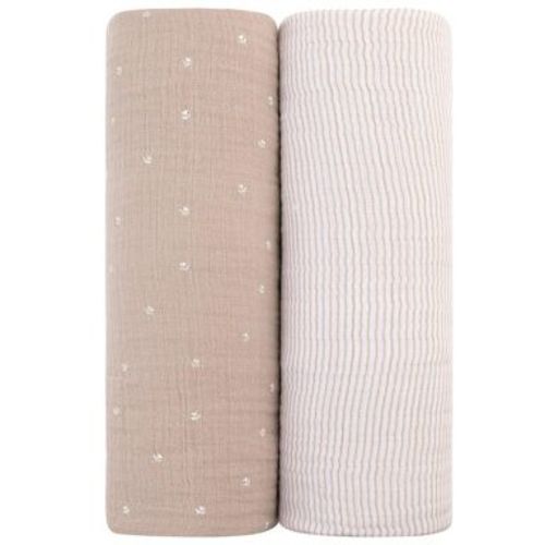Ely's & Co. Cotton Muslin Swaddle Blanket Mauve Tulip and Stripes 2 Pack