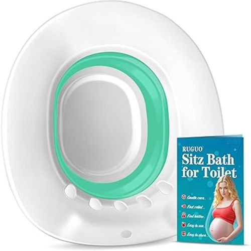 RUGUO Sitz Bath for Toilet Seat - Yoni Steam Seat - Sitz Bath for Hemorrhoids and Postpartum Care - Portable Bidet BPA Free - Foldable Basin for Epsom Salt Soak - Green