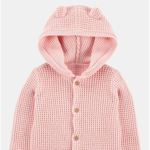 Baby Hooded Waffle Knit Cardigan - Pink | Carter's