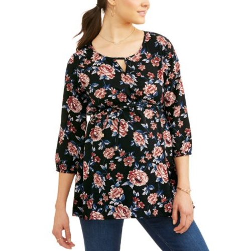 Oh! Mamma Maternity V-front Tie Waist Tunic - Available in Plus Sizes - Black/Navy/Tan