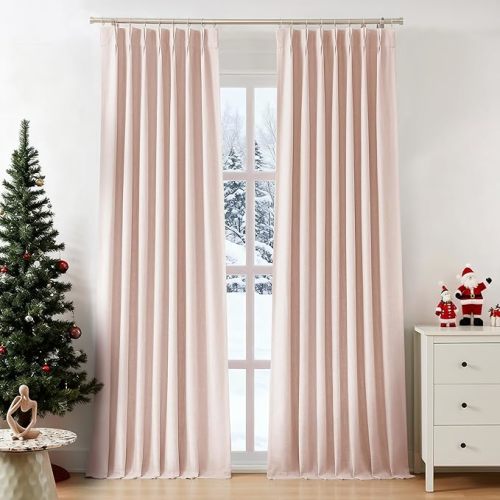 WEST LAKE Pink Bailey Pinch Pleated Window Curtain Panels with Full Blackout Liner 84 Inches Long,Rustic Textured Drapes for Bedroom,Modern Window Treatment for Girls Room,40" Wx84 Lx2