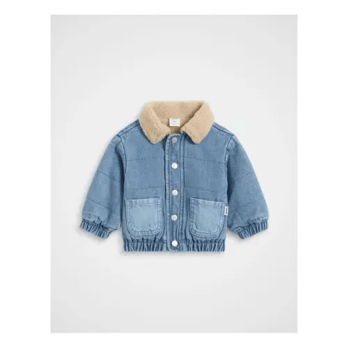 Seed Heritage Two Tone Denim Bomber Jacket in Mid Blue | MYER