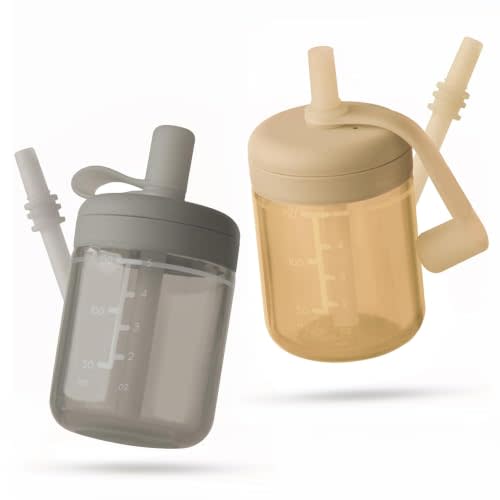 Moonkie Baby Straw cup | Silicone Toddler Sippy Cup Training Cup with Straw Lid | BPA-Free Drop-Proof Baby Cup | Led Weaning | 6 Months+, 5 oz, 2pack