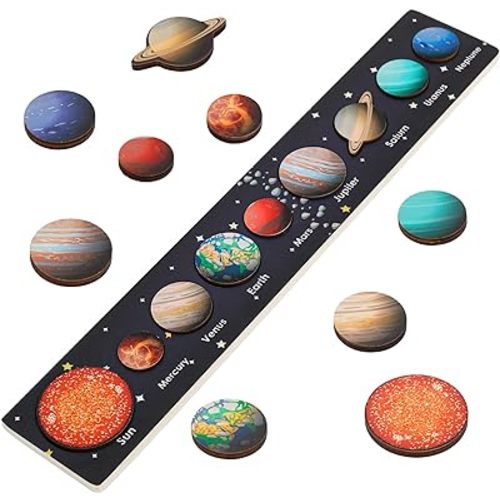 Solar System Puzzle for Kids 3-6, Wooden Space Toys, Planets for Kids, Preschool Learning Activities, Gift for Boys, Girls