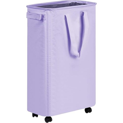 efluky Slim Laundry Hamper with Wheels, Rolling Laundry Basket for Clothes, Small Laundry Basket for Bedroom, Dorm and Laundry Room, 60L (12.7 Gallons) Purple