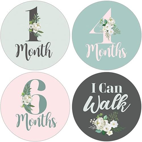 Baby Monthly Milestone Stickers, 16 Floral Baby Monthly Stickers, 12 Monthly Photo Picture Props for Infant Onesie, Newborn Monthly Milestone Stickers, Scrapbook Photo Keepsake