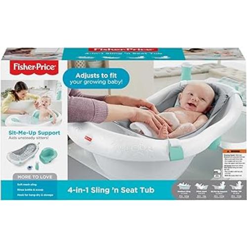 Fisher-Price 4-in-1 Sling 'n Seat Tub, Bubbles, Convertible Baby to Toddler Bath Tub with Seat and Toys