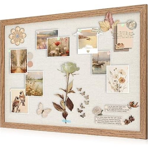 AKTOP Cork Board Bulletin Board with Linen 20" X 30", Large Framed Corkboard for Wall, Hanging Pin Board Picture Board for Home Office Decor, Cute Vision Board with Pushpins (Carbonized Black)