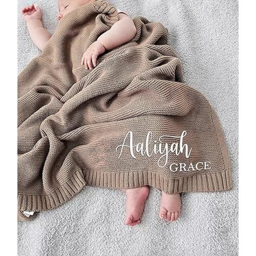 Personalized Baby Blanket, Custom Embroidered Baby Blanket with Name, Chunky Knit Baby Blanket, 40 * 30inch, Custom Nursery Blankets, Newborn Baby Gifts for Boy/Girl, Birthday, Christmas