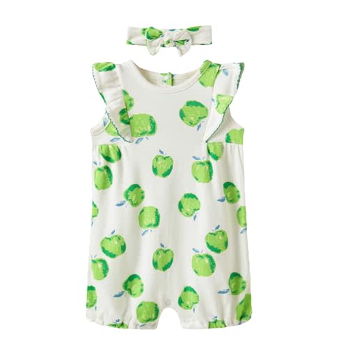 Baby Girl Romper 100% Cotton Breathable Soft with Headband, Sleeveless Summer Outfits for Newborn Infant 0-24 Months