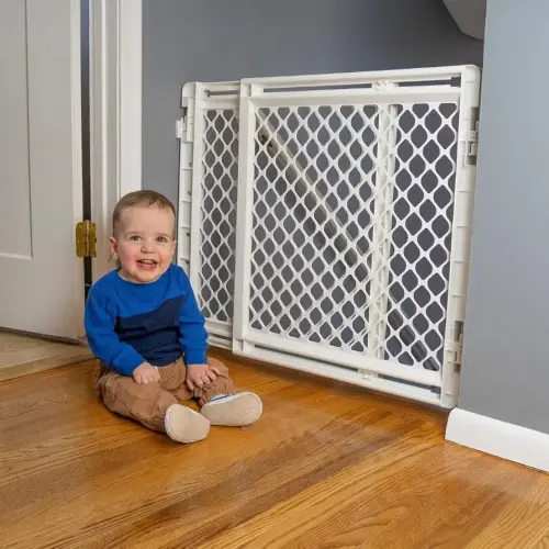 Toddleroo by North States - Stairway Secure Baby Gate: Plastic Baby Gate for Stairs & Doorways - Adjustable Indoor Safety Gate - Made in USA - 27 to 41 Inches Wide - 27 Inches Tall - Ivory
