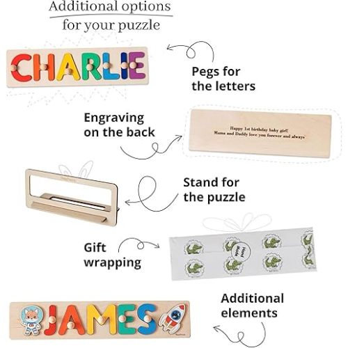 Personalized Name Puzzle Montessori Toys Nursery Decor Customized Puzzle Educational Toy Christmas Gift For a 1 Year Old Gifts Kids Name Sign for Nursery Easter Present for Baby