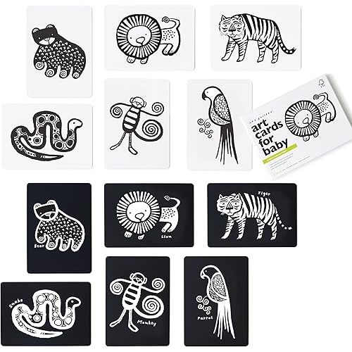 Wee Gallery Art Cards for Baby, Durable High Contrast Black and White Animal Flashcards for Newborns, Brain Development, Sensory Toys, Tummy Time Essentials for Infant and Toddler - Jungle Animals