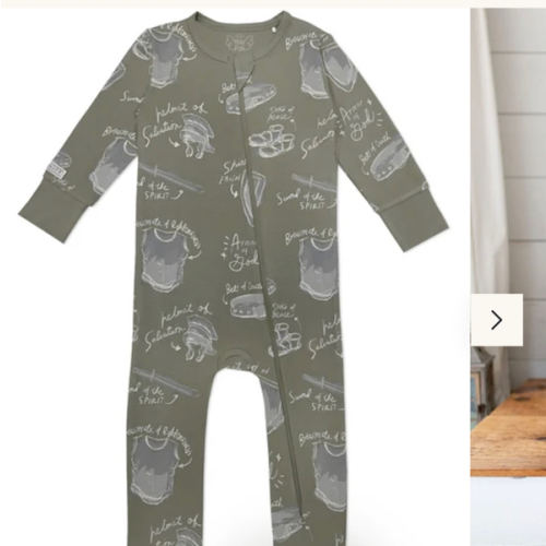 Armor of God Green PJ Footless Onesie Bamboo