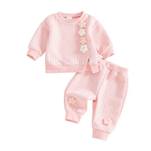 Toddler Baby Girl Outfits Long Sleeve Solid Sweatsuit Pants 2 Piece Clothes Fall Winter Infant Sweater Set 3M-5T