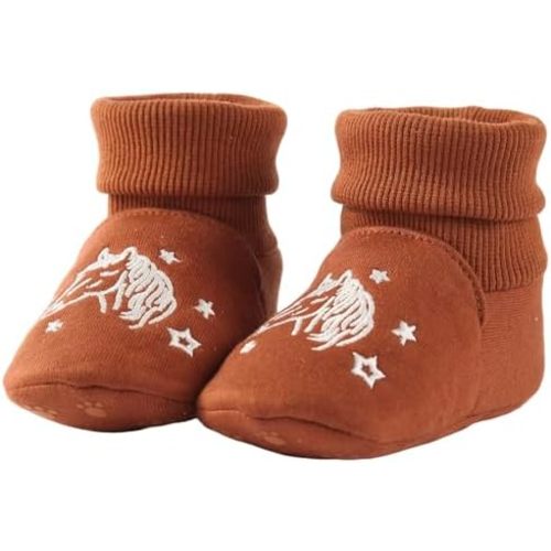 Newborn Infant Baby Cotton Booties Non-Slip Sole for Toddler Boys Girls Winter Warm Stay On Socks Shoes Unisex First Walkers Ankle Crib Slippers Shoes 3-6,6-12,12-18 Months