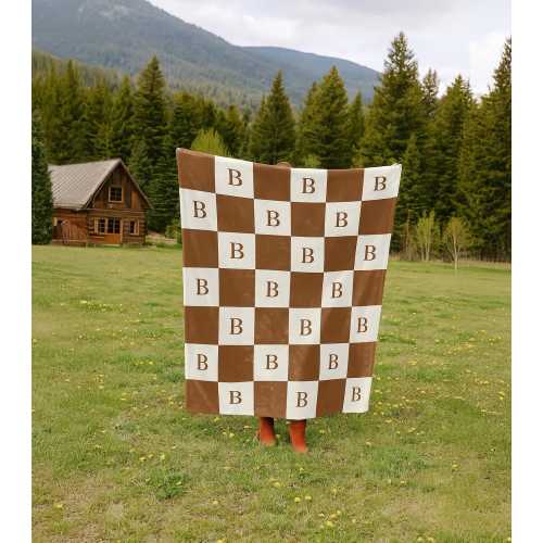 Custom Initial Name Blanket, Personalized Plush Throw, Letter Monogram Blanket,Checkered Custom Blanket, Couch Present Minky Blanket