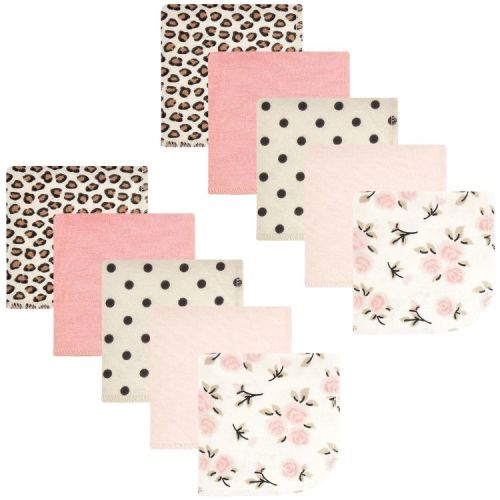Hudson Baby Infant Girl Cotton Poly Flannel Washcloths, Neutral Pink Floral 10 Pack, One Size