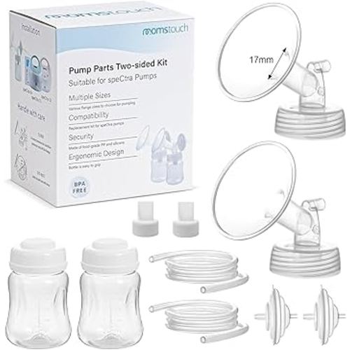 Pump Parts Compatible with Spectra S1/S2/9 Plus, Not Original Accessories, Full Set Replacements Include 17mm Flange, Duckbill Valve, Backflow Protector, Tubing and Bottle