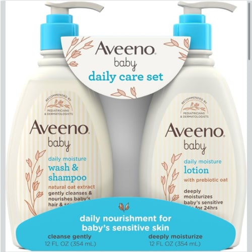 Aveeno Baby Daily Care Gift Set with Oat Extract & Prebiotic Oat, Contains Daily Moisturizing Body Lotion & Gentle 2-in-1 Baby Bath Wash & Shampoo, Hypoallergenic & Paraben-Free, Two Pack