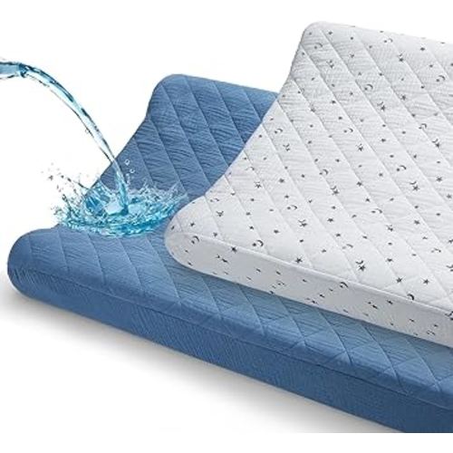 Unicorn Castle Waterproof Changing Pad Cover Muslin Changing Table Pad Cover 2 Pack Quilting for 32"x16" Baby Changing Pad Sheets Girls Boys,White Blue