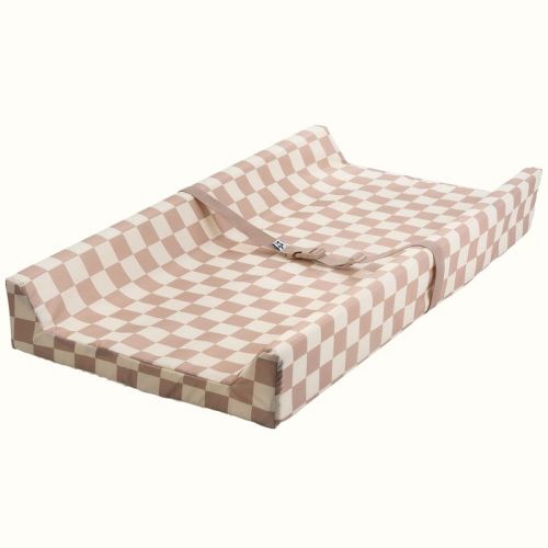 Tiny Twinkle Waterproof Changing Pad for Dresser – Wipeable, Non-Slip Base, Safety Strap & Washable Cover (Beige Checkers)