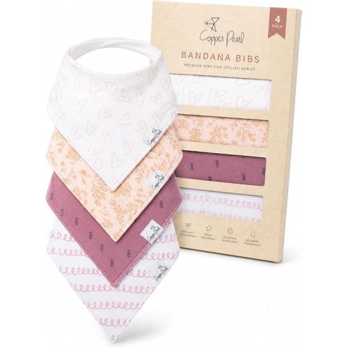 Copper Pearl Baby Bibs 4 Pack, Printed Bandana Drool Bibs for Baby Girl & Boy, Soft Cotton Drooling Teething Bibs