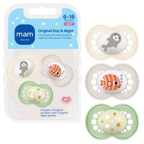 MAM Day & Night 6-16m - 3pk - Unisex: Silicone, BPA-Free, Phthalate-Free