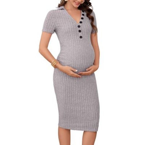 Women's 2025 Maternity Dress Long Sleeve/Short Sleeve V Neck Midi Dress Slim Fit Bodycon Sweater Dress for Photoshoot Baby Shower
