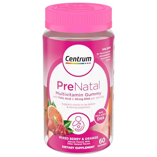 Centrum Prenatal Multivitamin Gummies, 60 Count | Prenatal Vitamin D Gummies with DHA, Folic Acid, Iodine and Other Essential Nutrients, Gluten Free, Non-GMO Ingredients