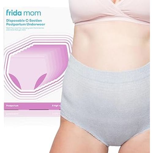 Frida Mom Women's Postpartum Underwear for C-Section Recovery, Disposable High Waist, Seamless with Stretchy Support, Postpartum Essentials, Size Regular (Waist 28"-42" Stretched), 8 Count, Gray