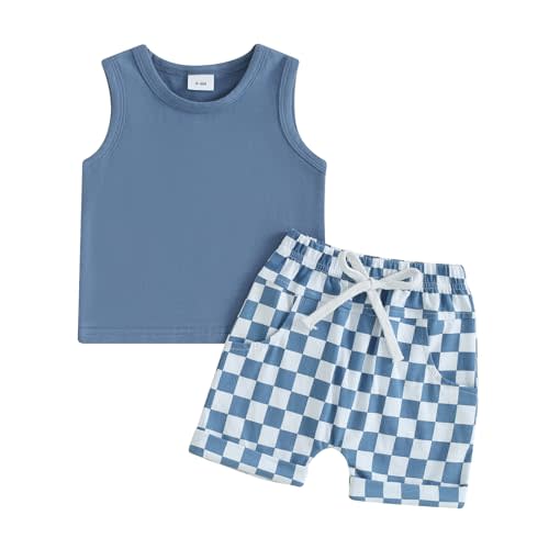 Karesoull Summer Toddler Baby Boy Clothes Set Sleeveless Outfits Tops Shorts 2PCS