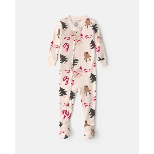 Baby 1-Piece Christmas Icon 2-Way Zip 100% Cotton Snug Fit Footed Pajama - Cream | Carter's