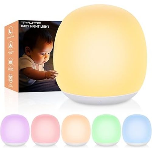 Baby Night Light, Nursery Night Lamp with 8 RGB Colors Changing, Soft BPA Free Silicone Touch Night Light for Kids Room Breastfeeding, 1h Timer, Rechargeable & Stepless Dimming