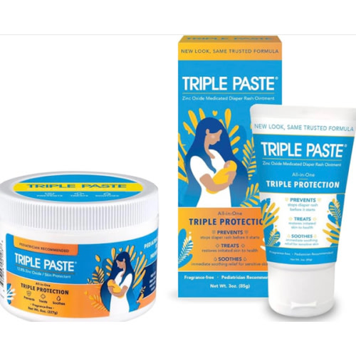 Triple Paste Diaper Rash Cream for Baby - 8 Oz Tub & 3 Oz Tube At Home & On the Go Bundle - Zinc Oxide Ointment Treats, Soothes and Prevents Diaper Rash