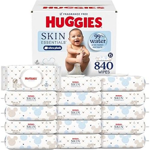 Huggies Skin Essentials Baby Wipes, Hypoallergenic, 99% Water, 15 Flip Top Packs (840 Wipes Total)