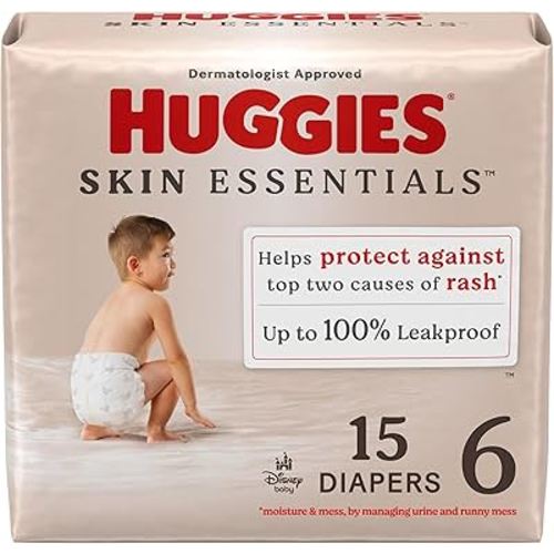 Huggies Size 6 Diapers, Skin Essentials Baby Diapers, Size 6 (35+ lbs), 15 Count, Packaging May Vary